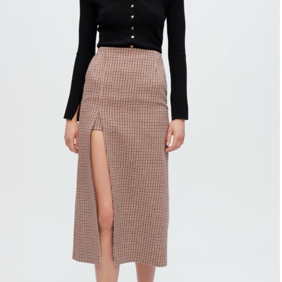 MAJE Jaisa Brown Houndstooth
Pattern Slit Midi Skirt - Picture 13 of 16